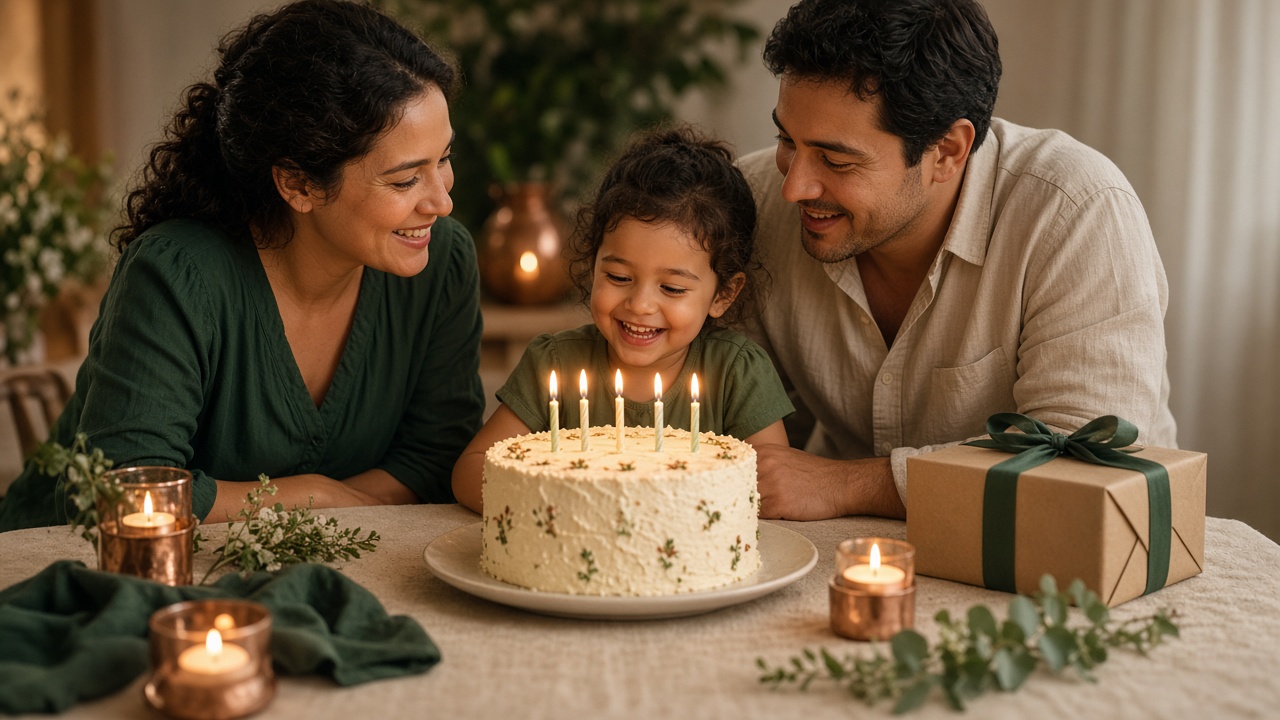 Family at a kids birthday table with cake